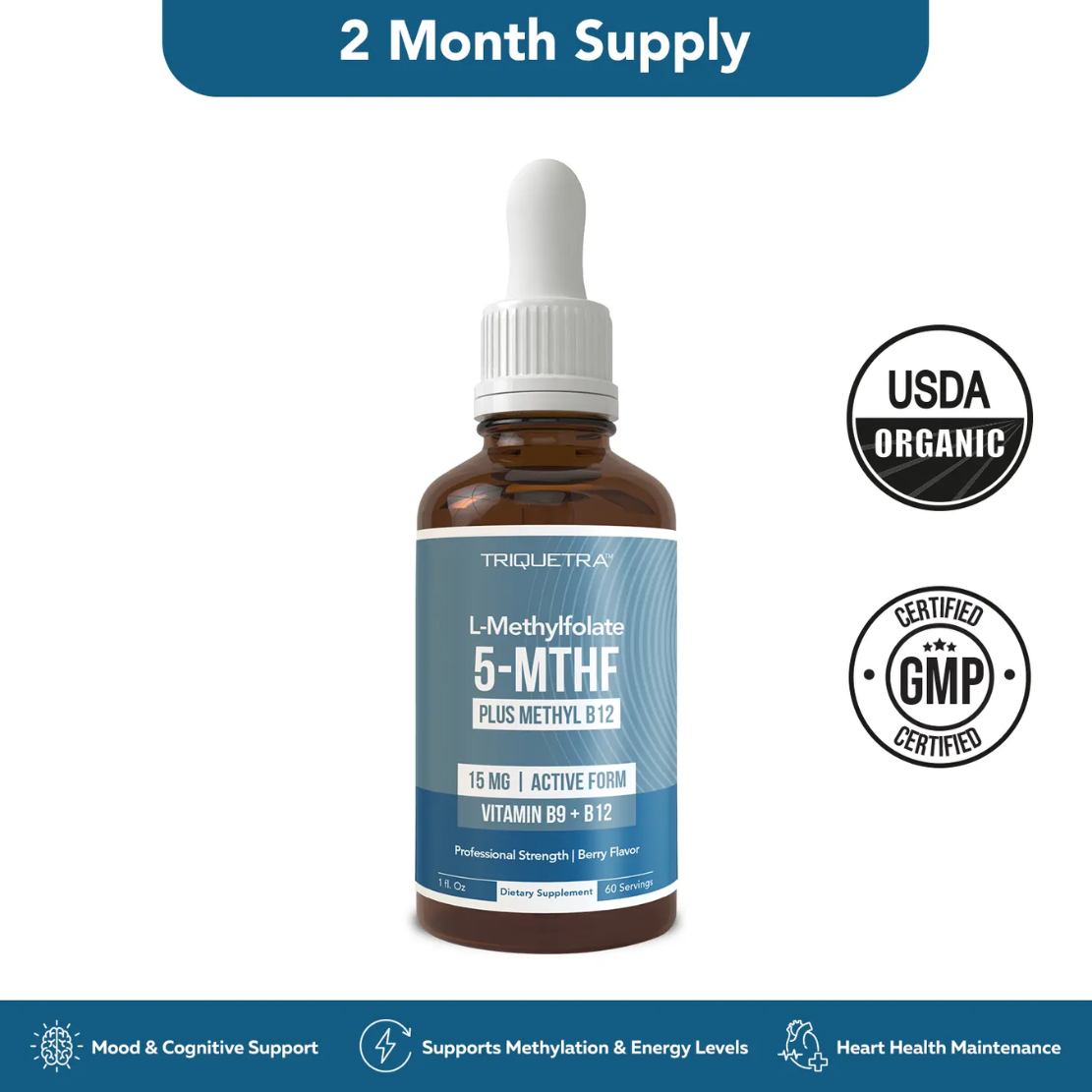 L- Methylfolate 15mg + B12 Pro Strength: Supports Mood, Methylation, & Cognition